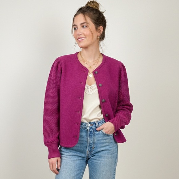 geiger Sweaters - SOLD Vintage Geiger Wool Knit Cardigan Puffy Shoulder Alpine Folk Jacket M